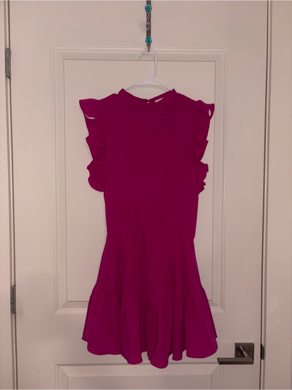 Women's Magenta Ruffle Sleeve Midi Dress